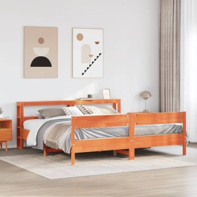 Cama sin colchón madera maciza de pino marrón cera 180x200