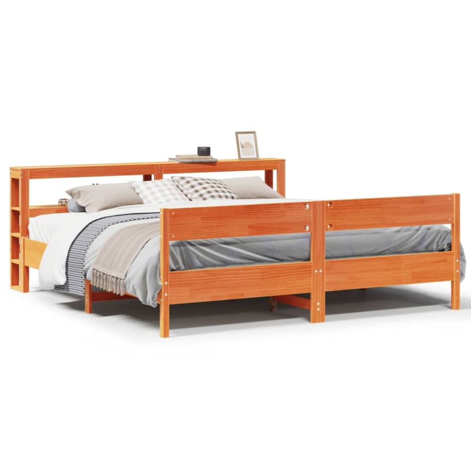 Cama sin colchón madera maciza de pino marrón cera 180x200