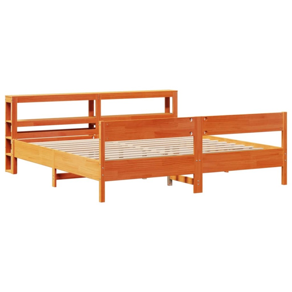Cama sin colchón madera maciza de pino marrón cera 180x200