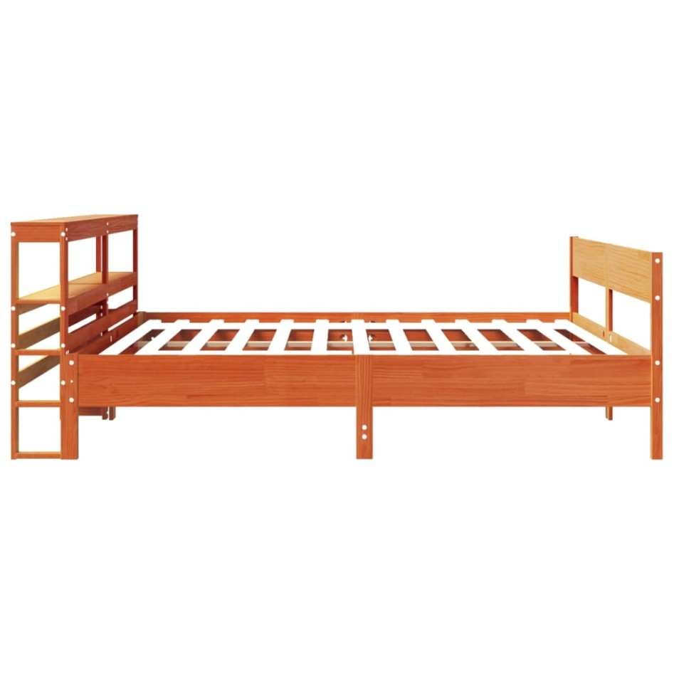 Cama sin colchón madera maciza de pino marrón cera 180x200
