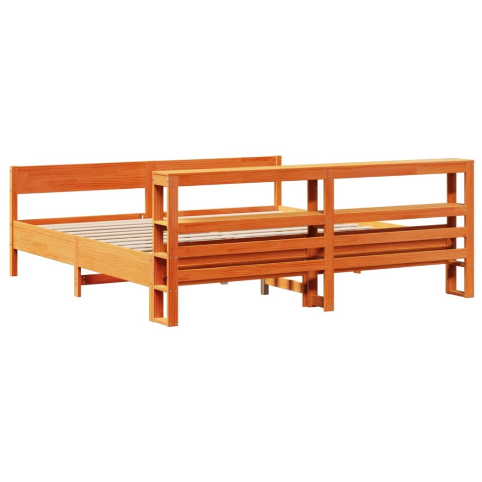 Cama sin colchón madera maciza de pino marrón cera 180x200