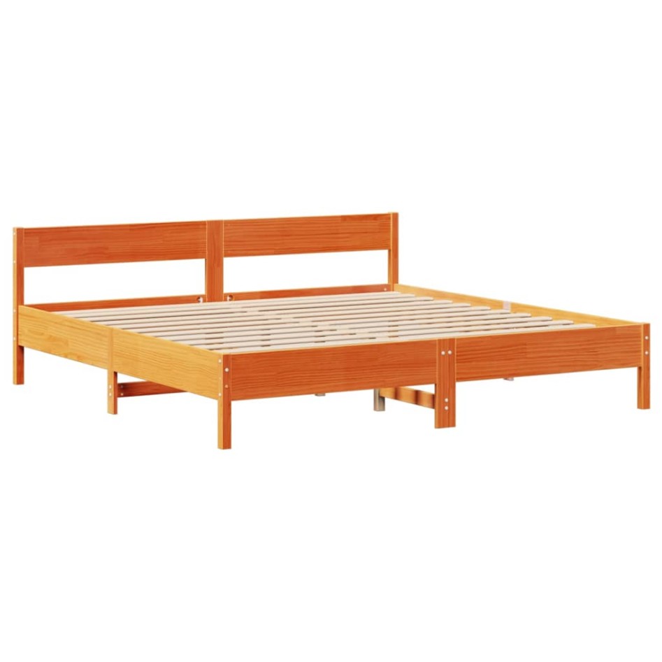 Cama sin colchón madera maciza de pino marrón cera 180x200