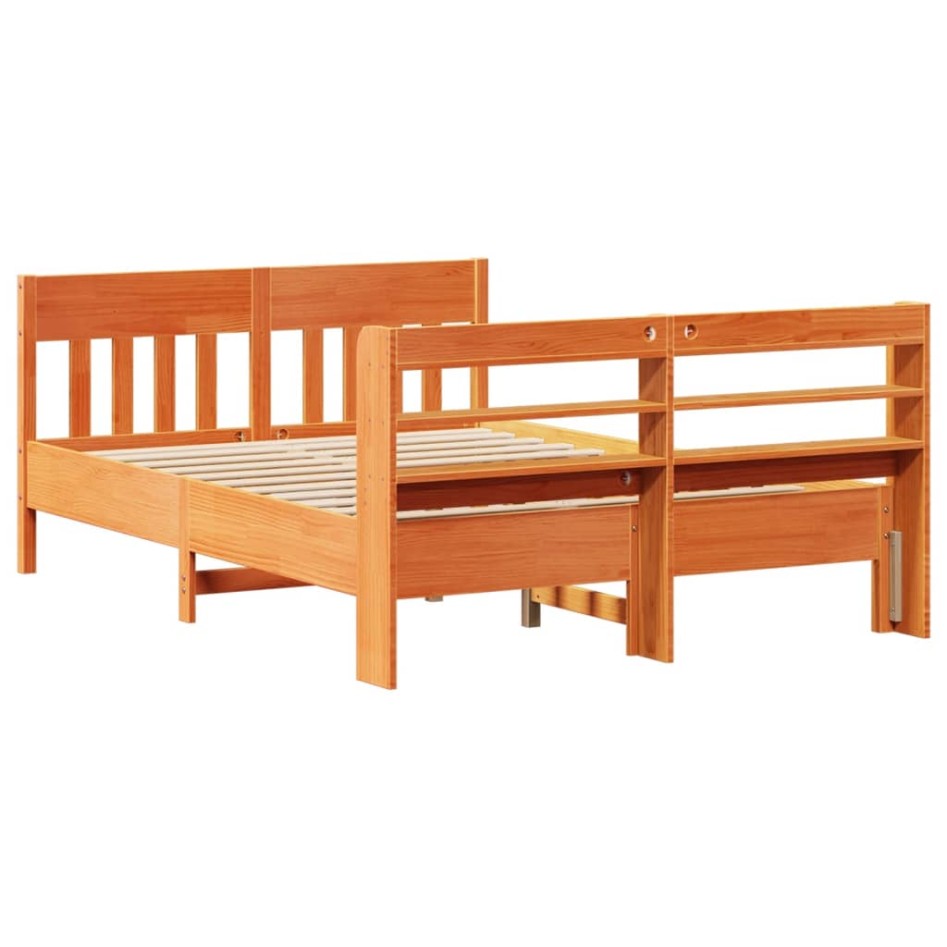 Cama sin colchón madera maciza de pino marrón cera 120x200