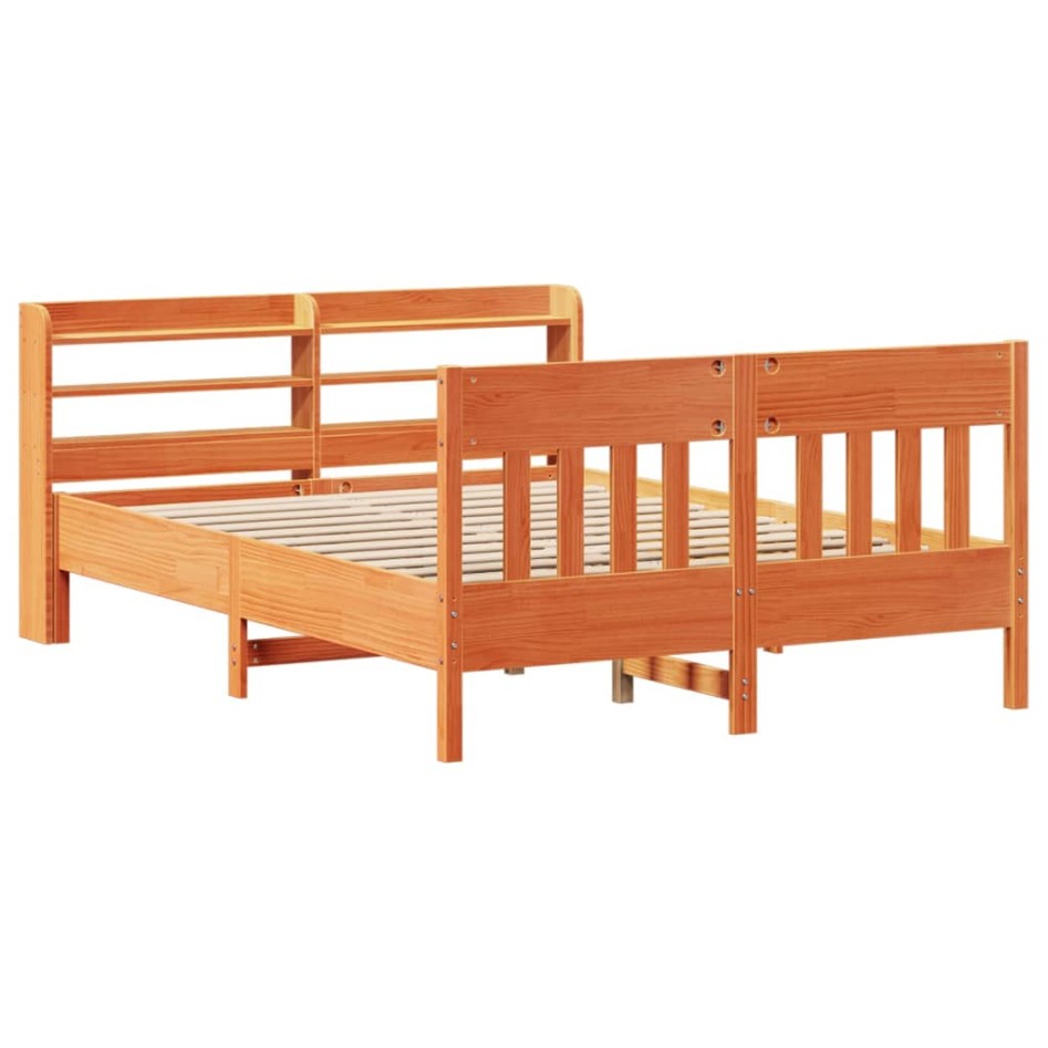 Cama sin colchón madera maciza de pino marrón cera 140x190