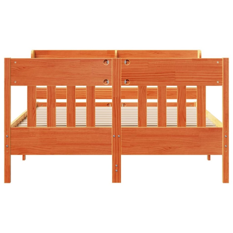 Cama sin colchón madera maciza de pino marrón cera 140x190