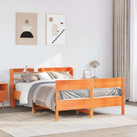 Cama sin colchón madera maciza de pino marrón cera 120x200