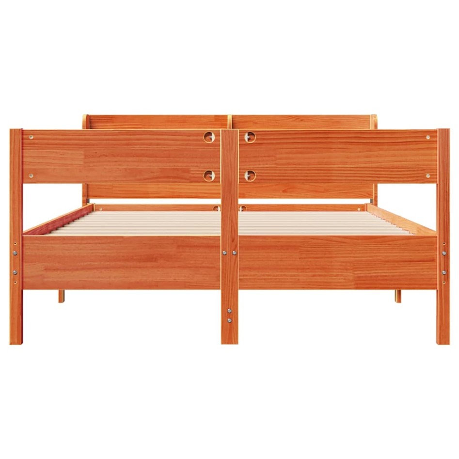 Cama sin colchón madera maciza de pino marrón cera 120x200