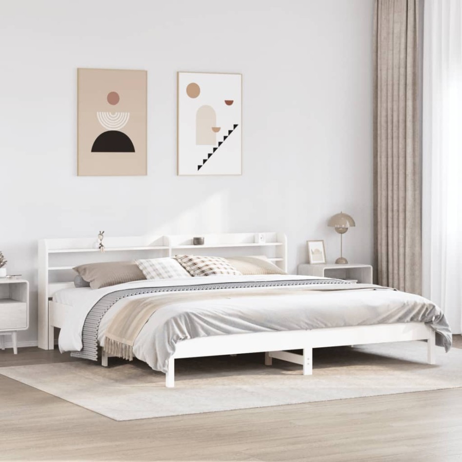 Cama sin colchón madera maciza de pino blanca 180x200