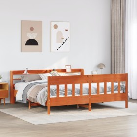Cama sin colchón madera maciza de pino marrón cera 180x200