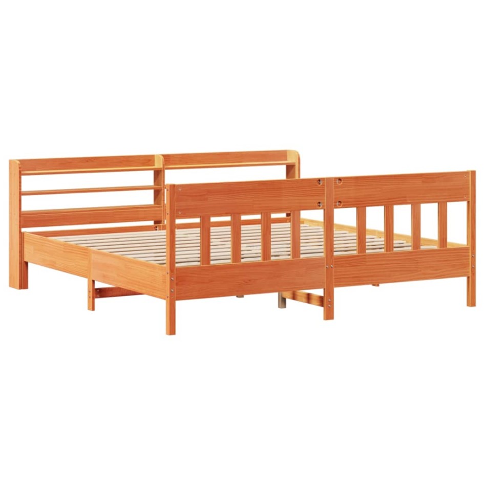 Cama sin colchón madera maciza de pino marrón cera 180x200