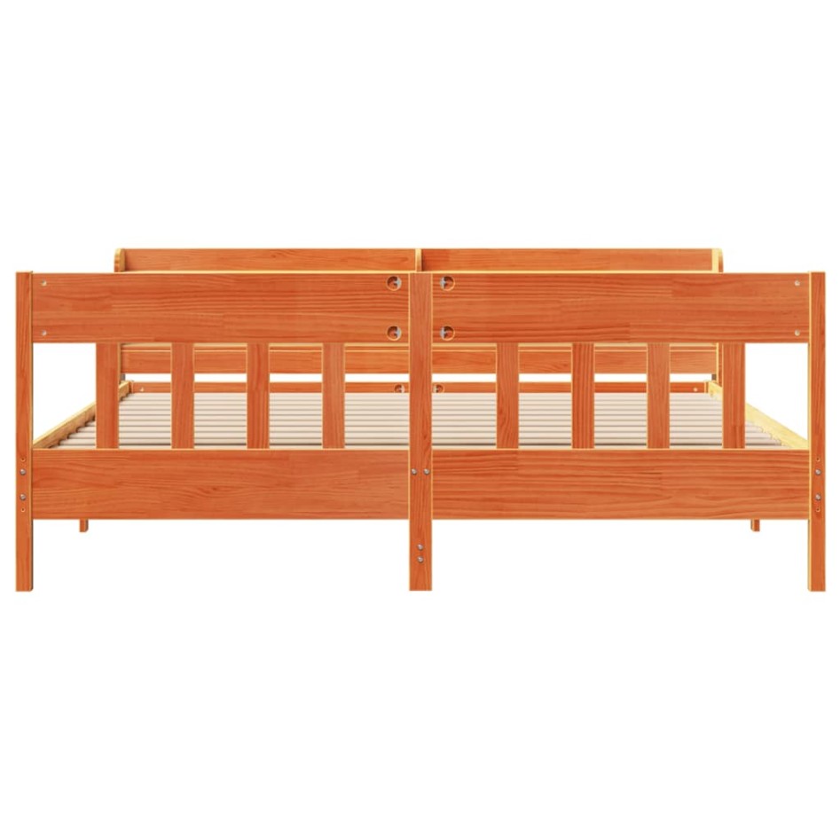 Cama sin colchón madera maciza de pino marrón cera 180x200