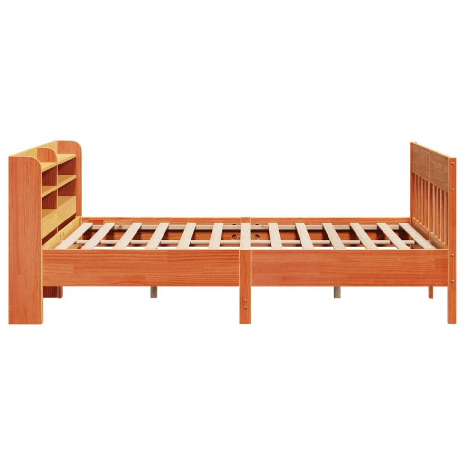 Cama sin colchón madera maciza de pino marrón cera 180x200
