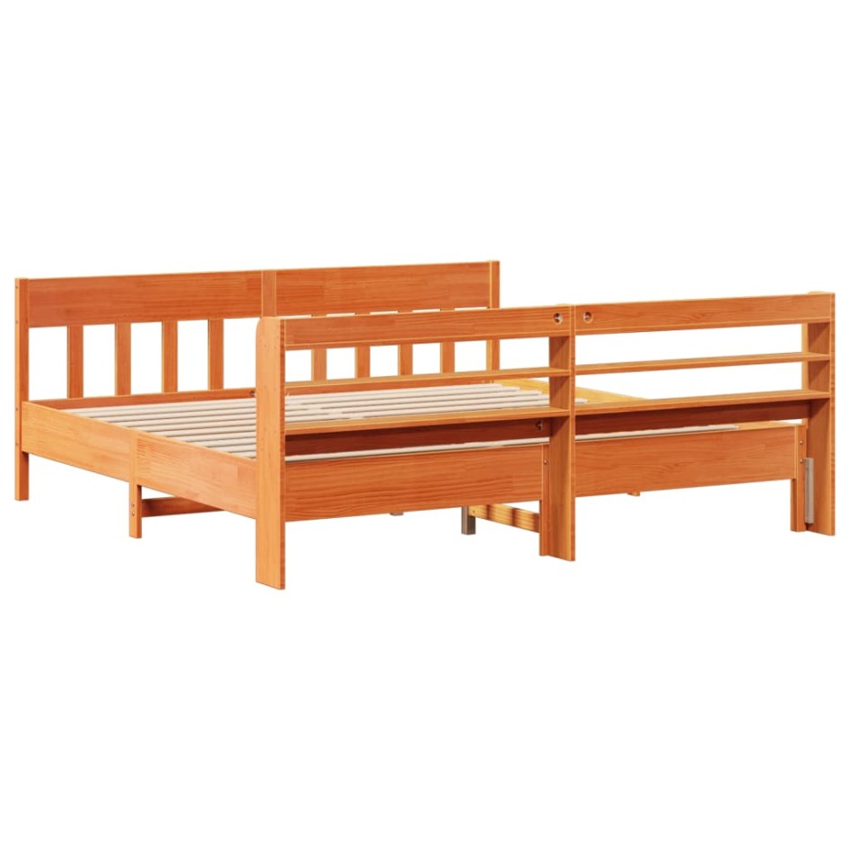 Cama sin colchón madera maciza de pino marrón cera 180x200