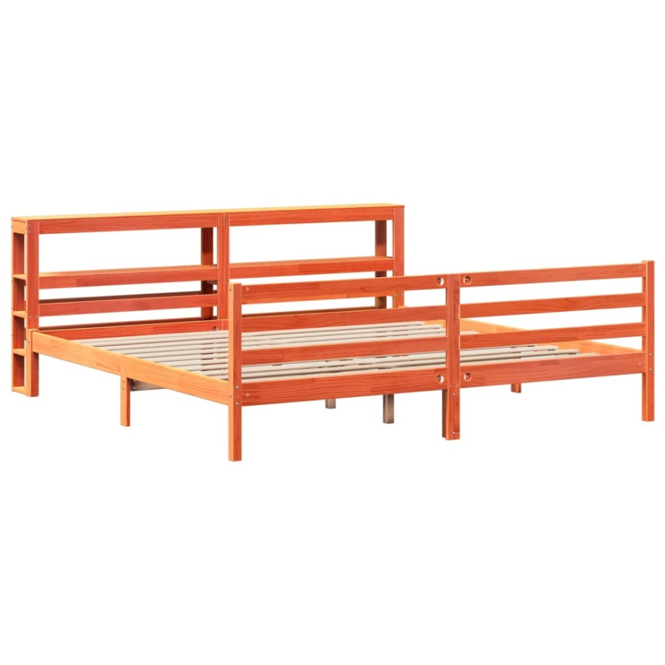 Cama sin colchón madera maciza de pino marrón cera 200x200