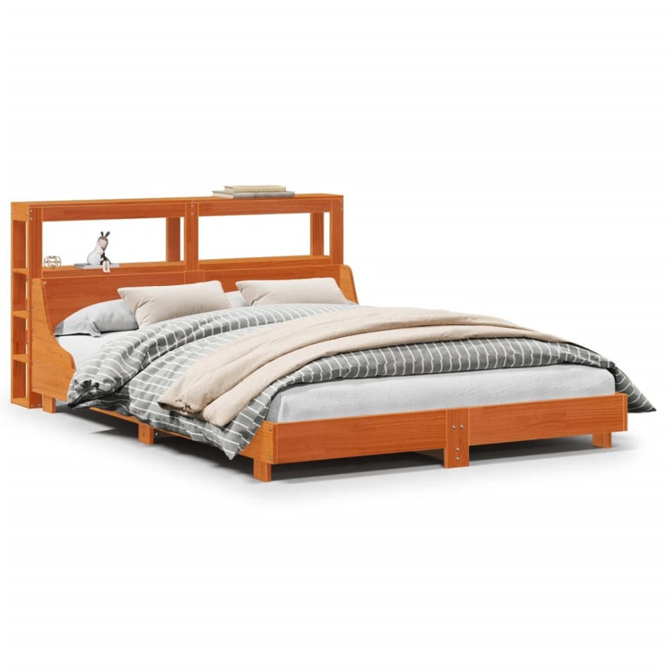 Cama sin colchón madera maciza de pino marrón cera 160x200