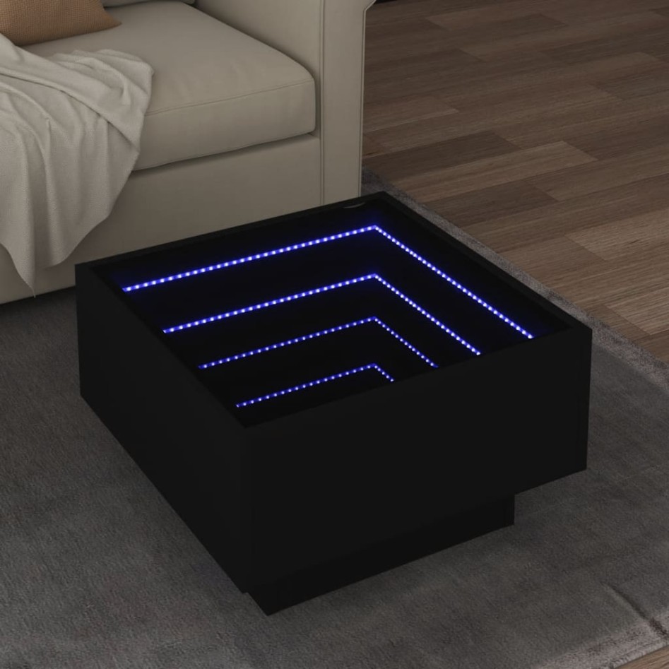 Mesa de centro con LED madera de ingeniería negro 50x50x30