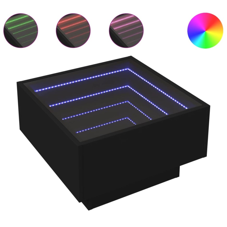 Mesa de centro con LED madera de ingeniería negro 50x50x30