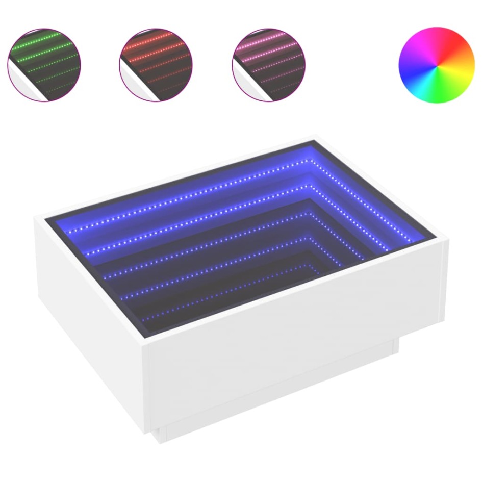 Mesa de centro con LED madera de ingeniería blanca 70x50x30