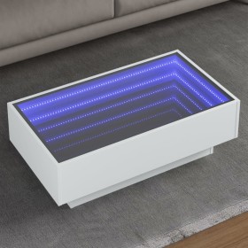 Mesa de centro con LED madera de ingeniería blanca 90x50x30