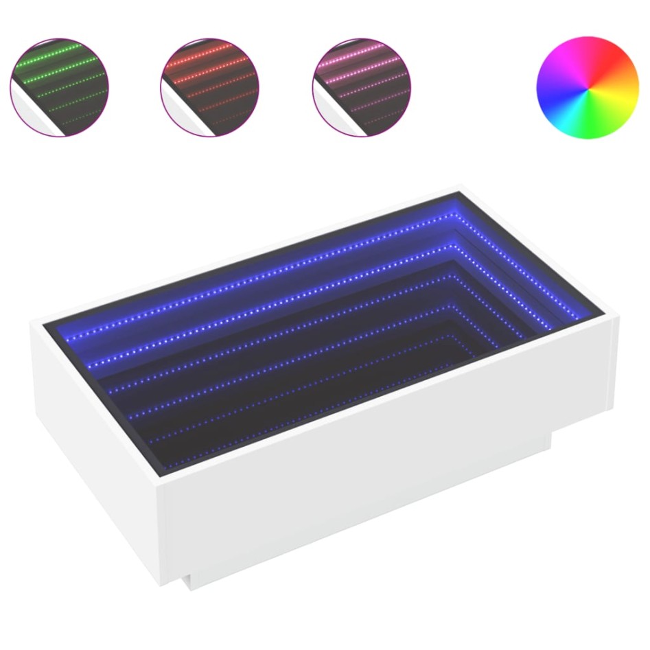 Mesa de centro con LED madera de ingeniería blanca 90x50x30