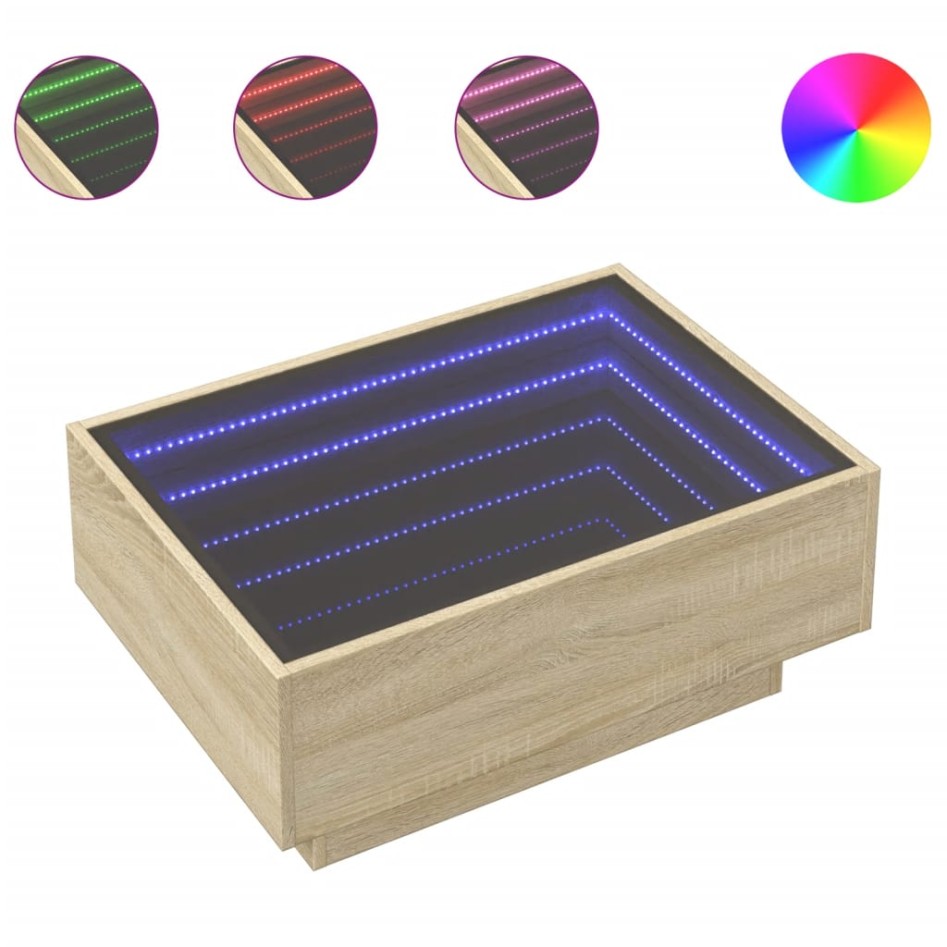 Mesa de centro y LED madera ingeniería roble Sonoma 70x50x30