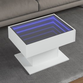 Mesa de centro con luz LED madera ingeniería blanca 70x50x45