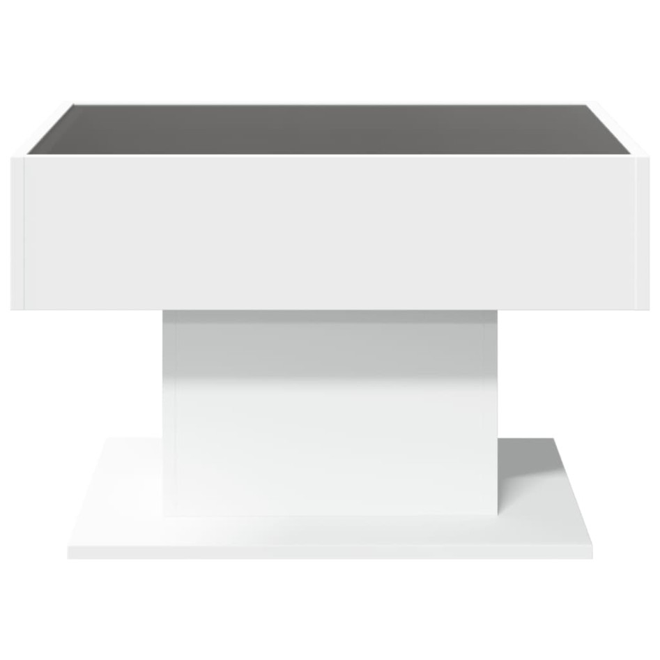 Mesa de centro con luz LED madera ingeniería blanca 70x50x45