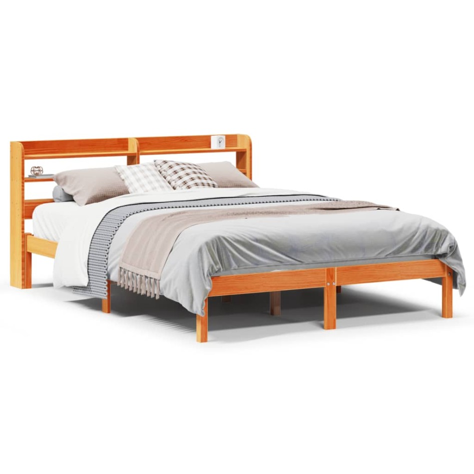 Estructura cama con cabecero madera pino marrón cera 120x190