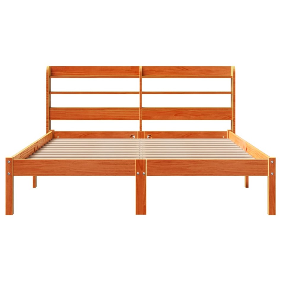 Estructura cama con cabecero madera pino marrón cera 120x190
