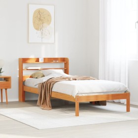 Estructura cama con cabecero madera pino marrón cera 75x190