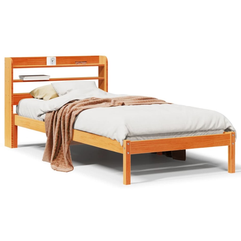 Estructura cama con cabecero madera pino marrón cera 75x190