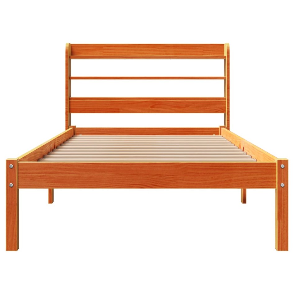 Estructura cama con cabecero madera pino marrón cera 75x190