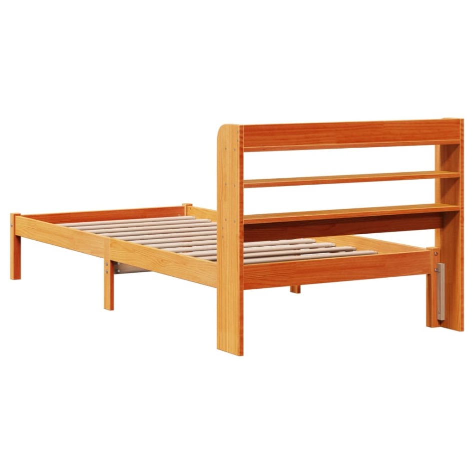 Estructura cama con cabecero madera pino marrón cera 75x190