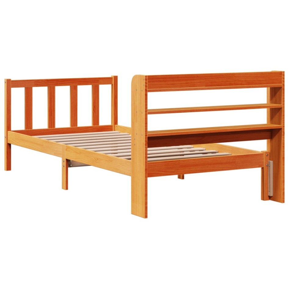 Estructura cama con cabecero madera pino marrón cera 90x190
