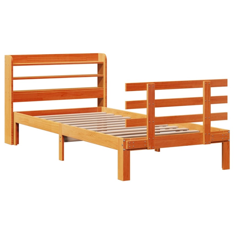 Estructura cama con cabecero madera pino marrón cera 90x200