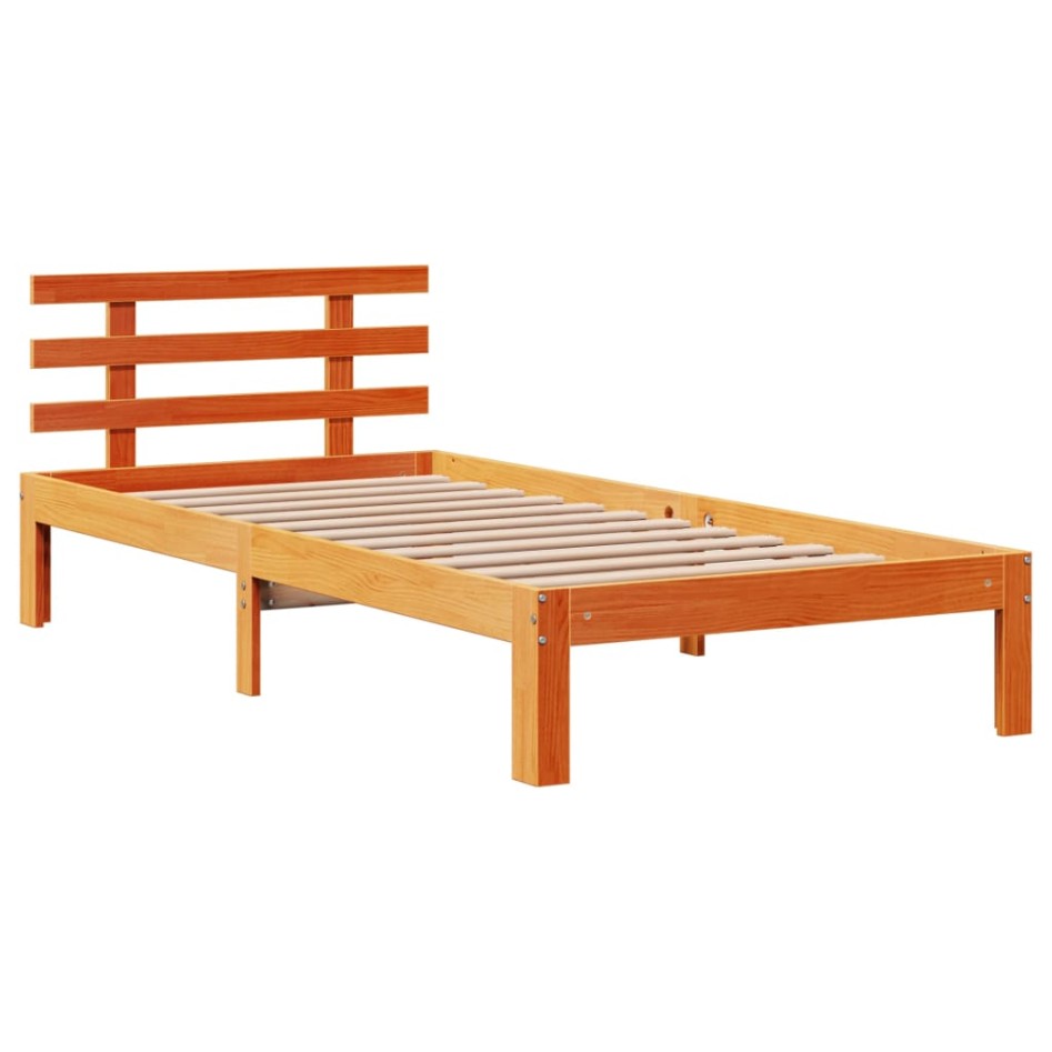 Estructura cama con cabecero madera pino marrón cera 90x200