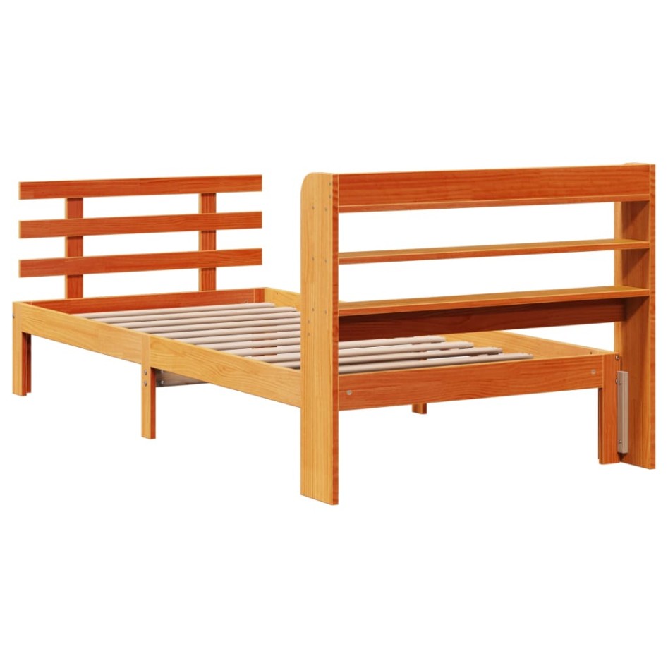 Estructura cama con cabecero madera pino marrón cera 90x200