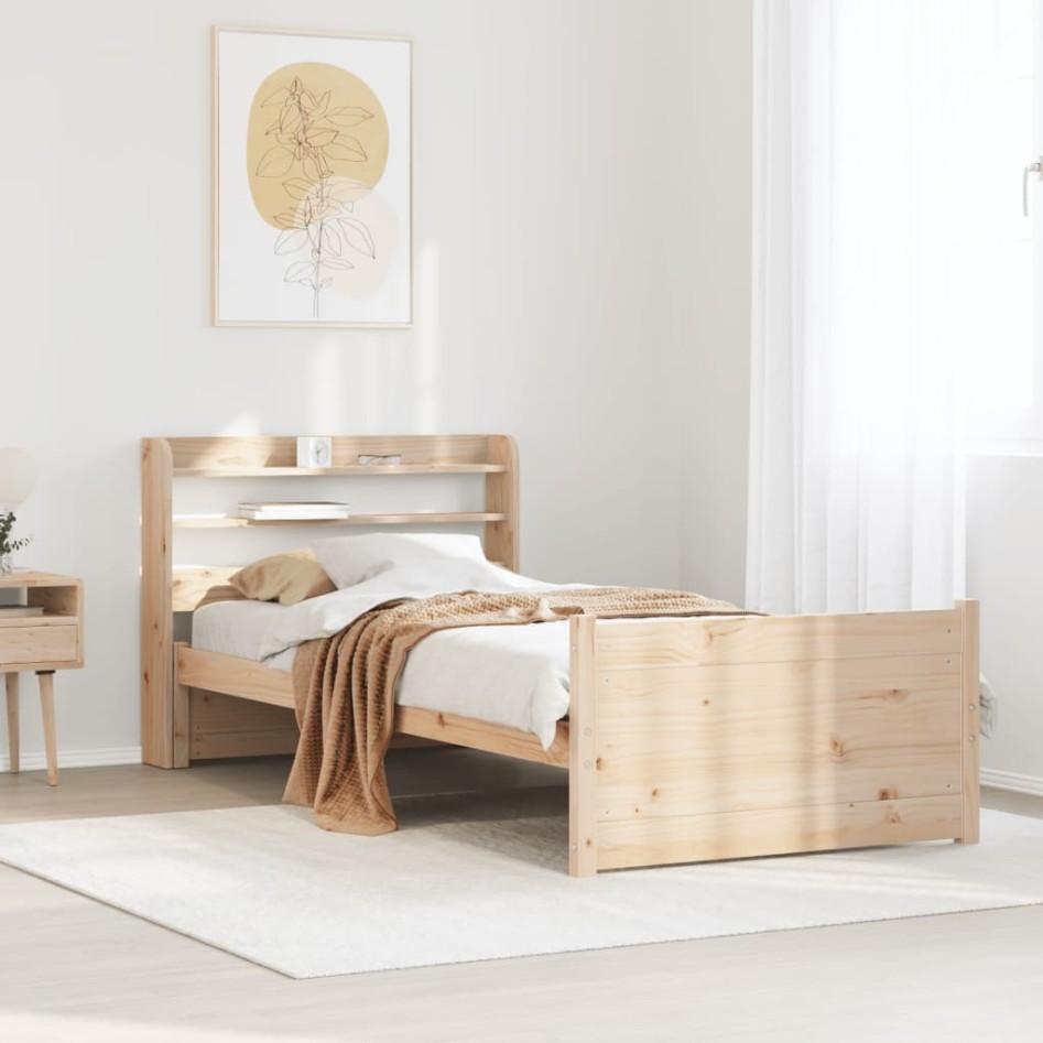 Estructura de cama con cabecero madera maciza pino 75x190
