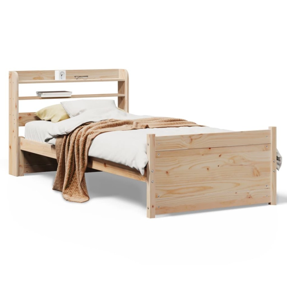 Estructura de cama con cabecero madera maciza pino 75x190