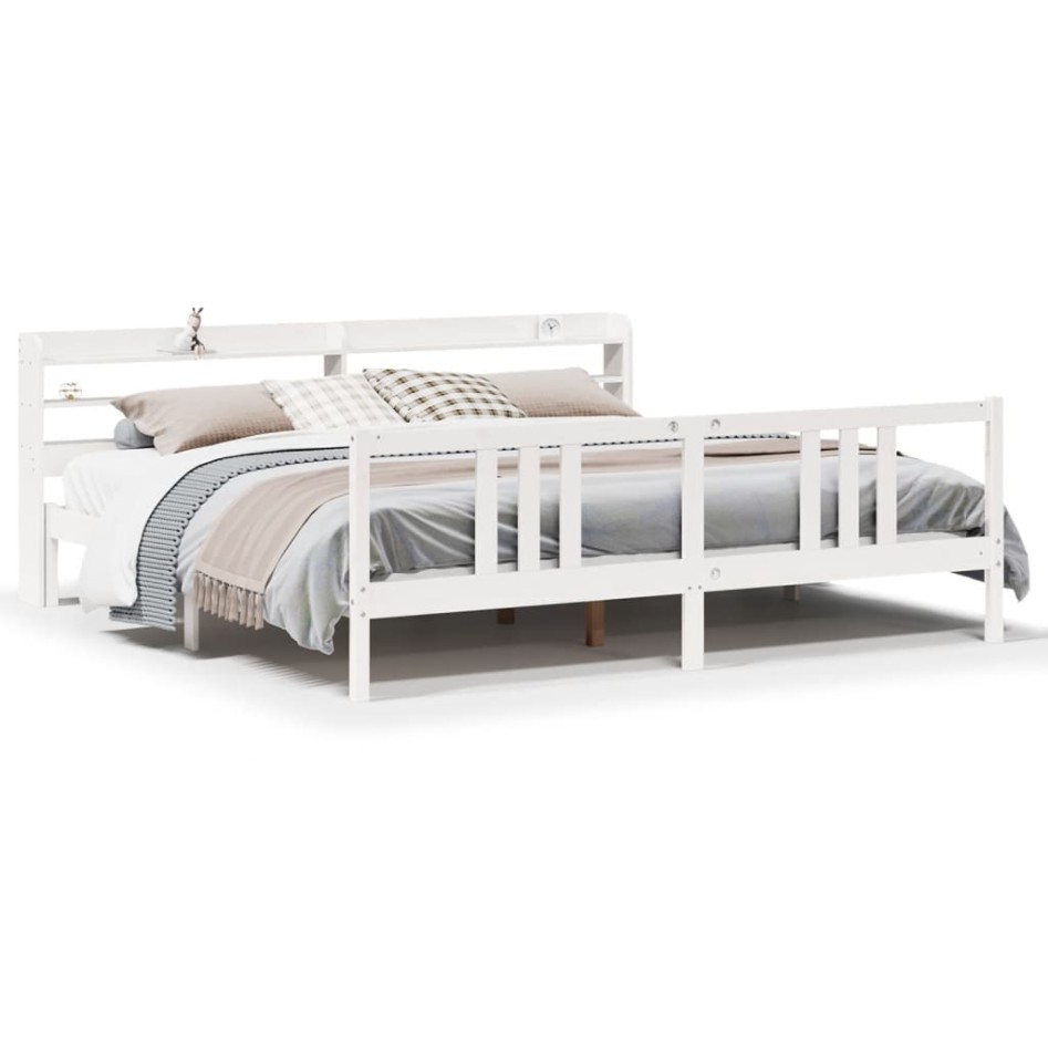 Estructura de cama con cabecero sin colchón blanco 200x200