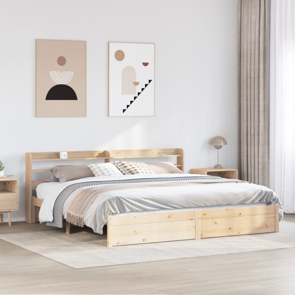 Estructura de cama con cabecero madera maciza de pino