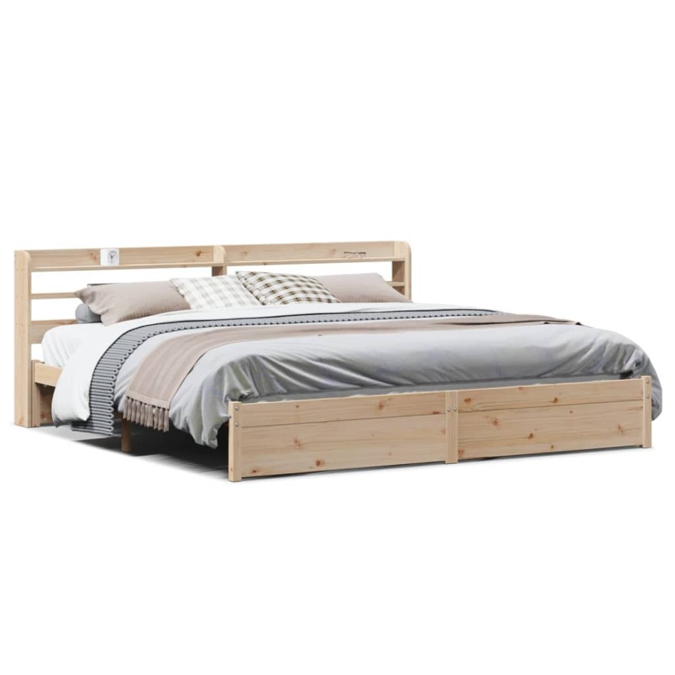 Estructura de cama con cabecero madera maciza de pino