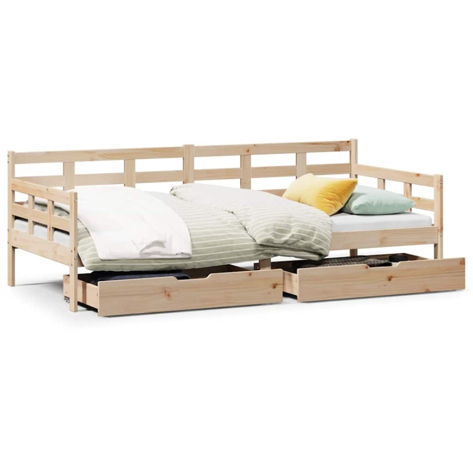 Sofá cama con cajones madera maciza de pino 90x190