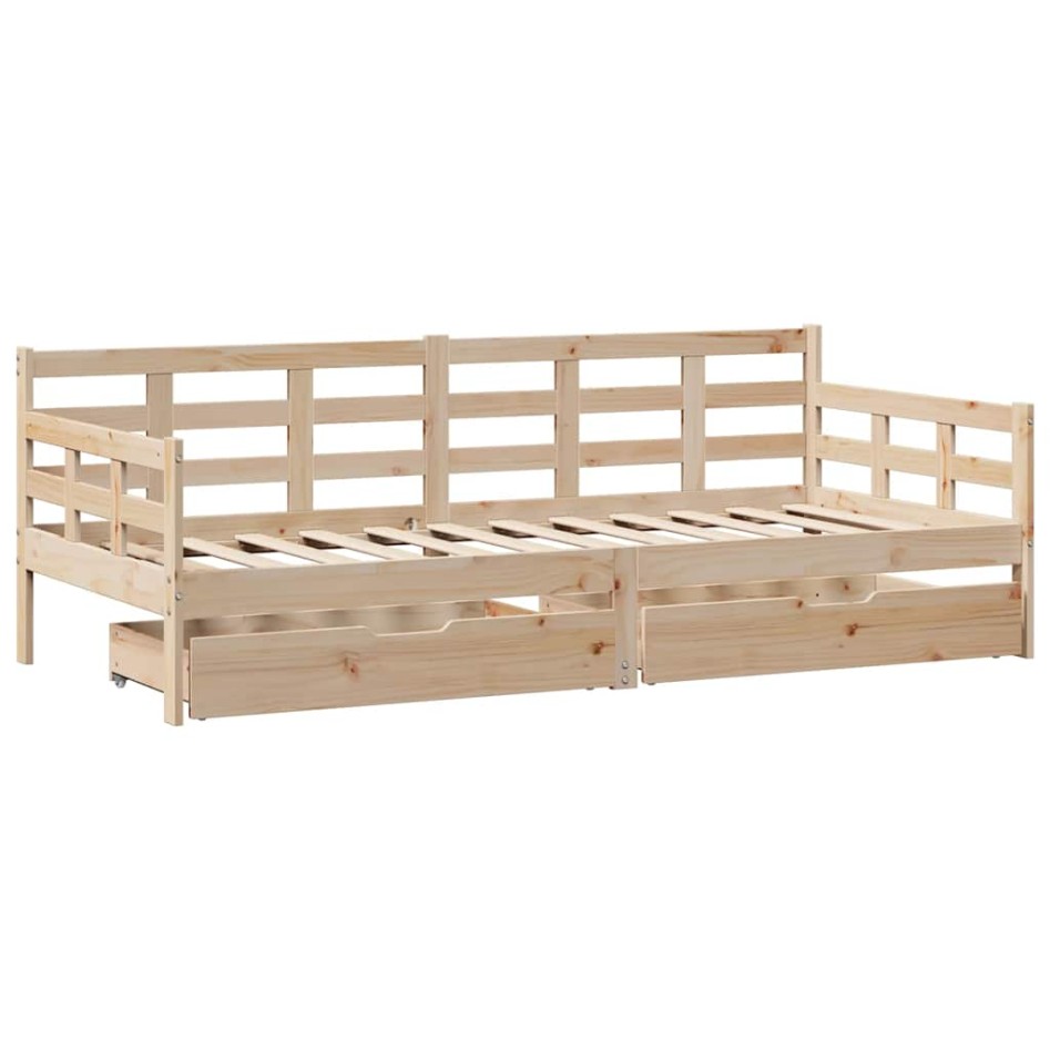 Sofá cama con cajones madera maciza de pino 90x190