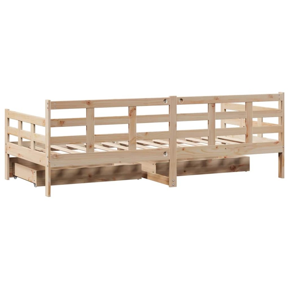 Sofá cama con cajones madera maciza de pino 90x190