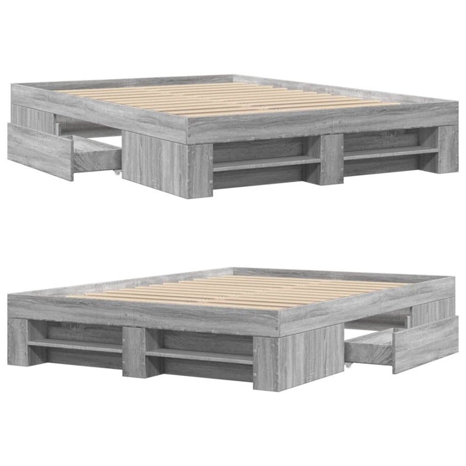 Estructura de cama madera de ingeniería gris Sonoma 140x190
