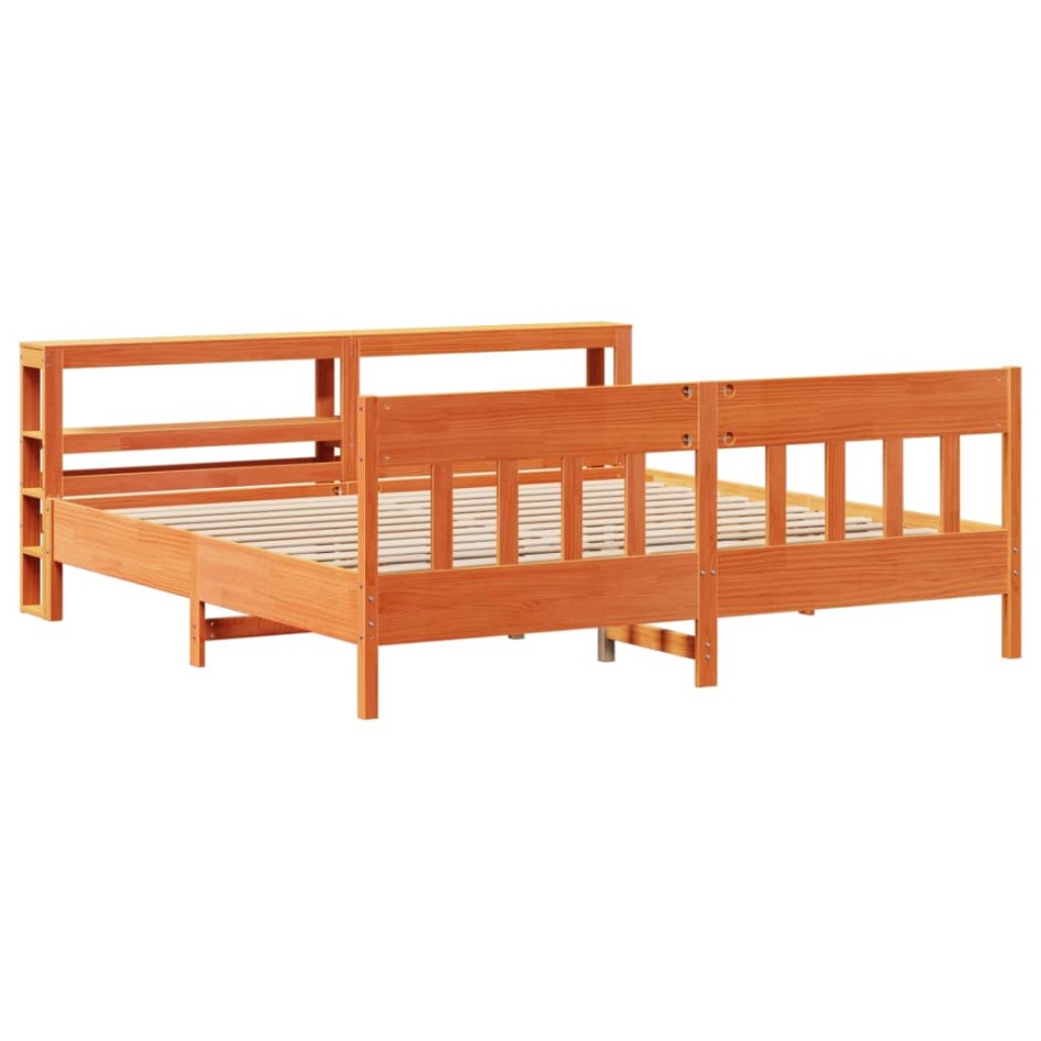 Cama sin colchón madera maciza de pino marrón cera 180x200