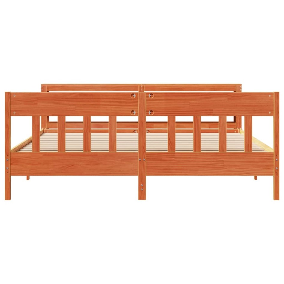 Cama sin colchón madera maciza de pino marrón cera 180x200