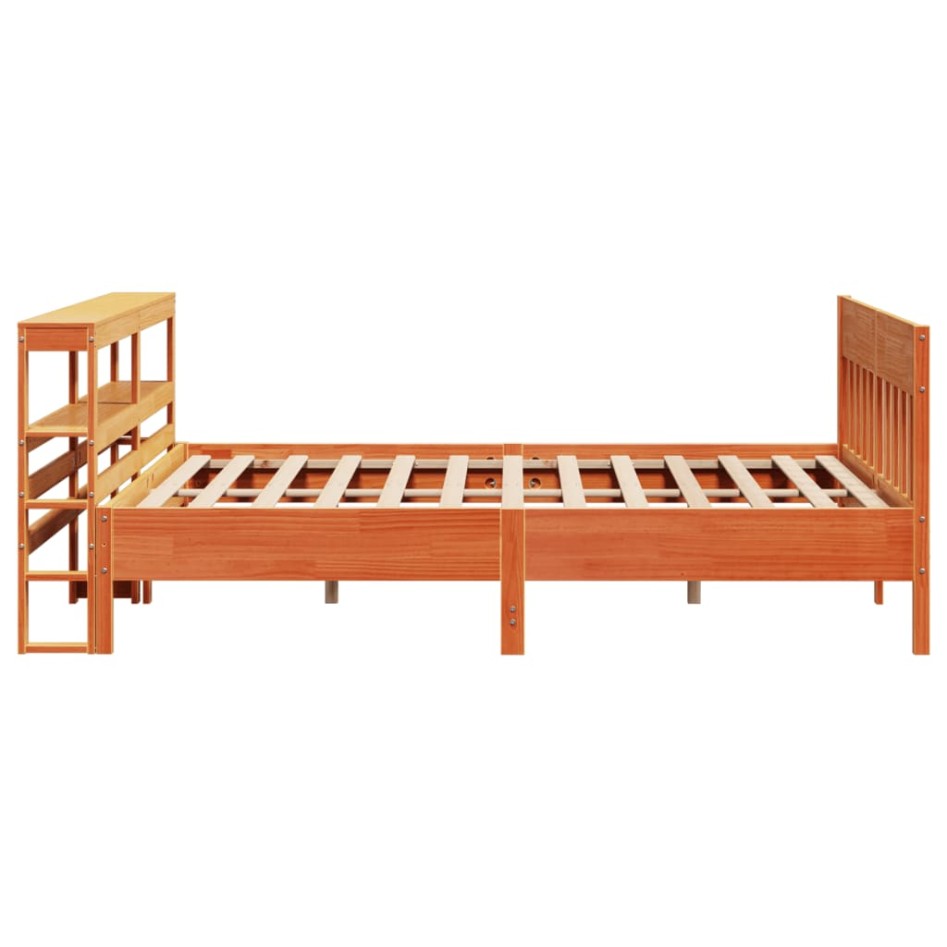 Cama sin colchón madera maciza de pino marrón cera 180x200