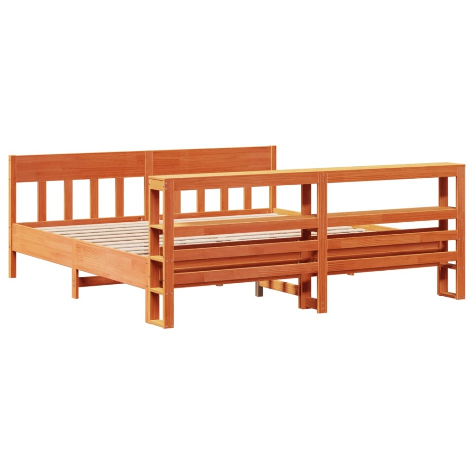 Cama sin colchón madera maciza de pino marrón cera 180x200